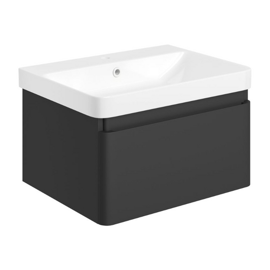 calpe 600mm wall hung basin unit basin matt black, Alessio, Wall Hung Vanity Unit, 1