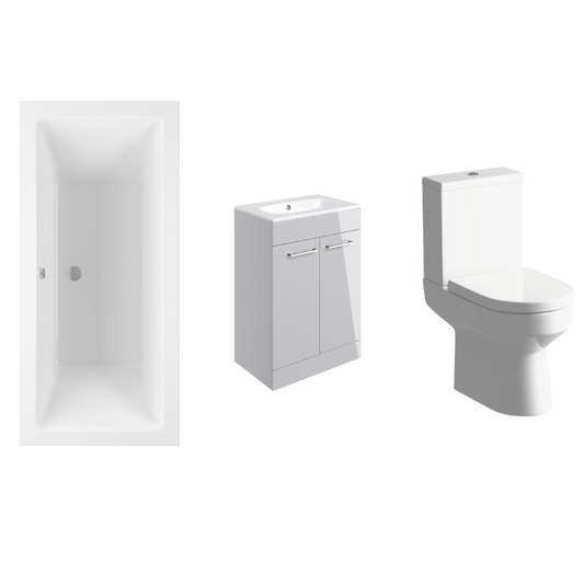 Lucio Bath Suite 1700mm with Grey Gloss 600mm Basin Unit And Toilet