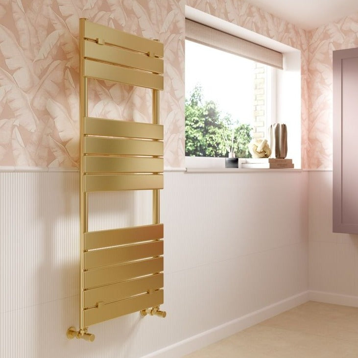 Mode Flat Panel Towel Radiator 500x840mm Brushed Brass – Bath Tile