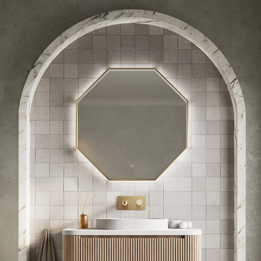 passa octagonal mirror brushed brass 800x800, Scudo, Illuminated Bathroom Mirror, Mirrors, 1