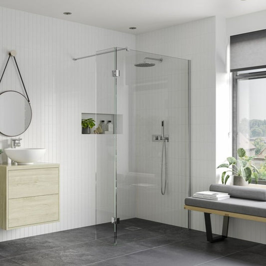 Rosa 1200mm Wetroom Panel With 300mm Rotatable Panel & Support Bar