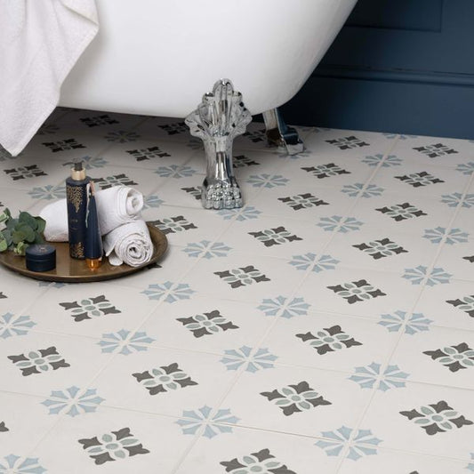 sirocco bloom tiles 223x223mm, Decor Tiles, Floor Tiles, Patterned Tiles, Porcelain Tiles, Wall Tiles, Blue Tiles, 1