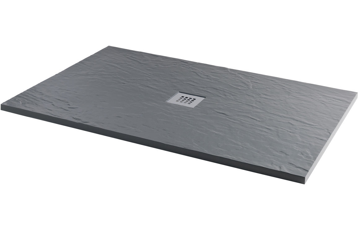 25mm 1200x900mm Slate Effect Ultra-Slim Rectangular Shower Tray & Wast ...