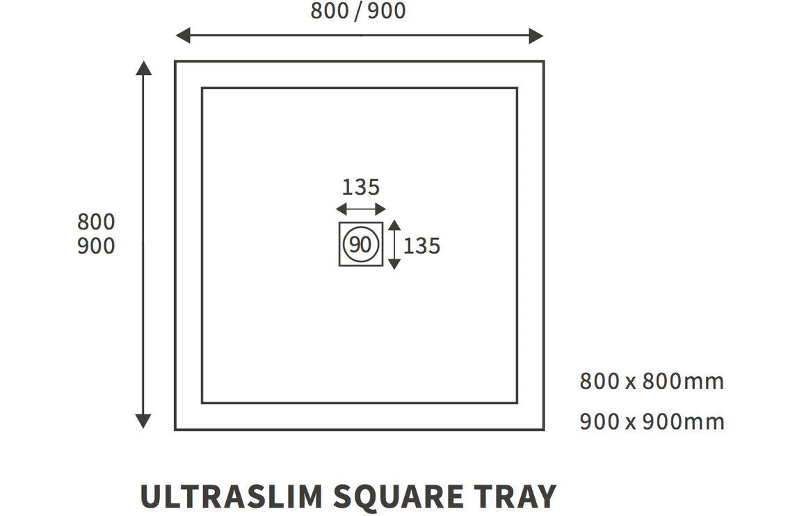 25mm Ultra-Slim 900mm x 900mm Square Tray & Waste - bathandtile