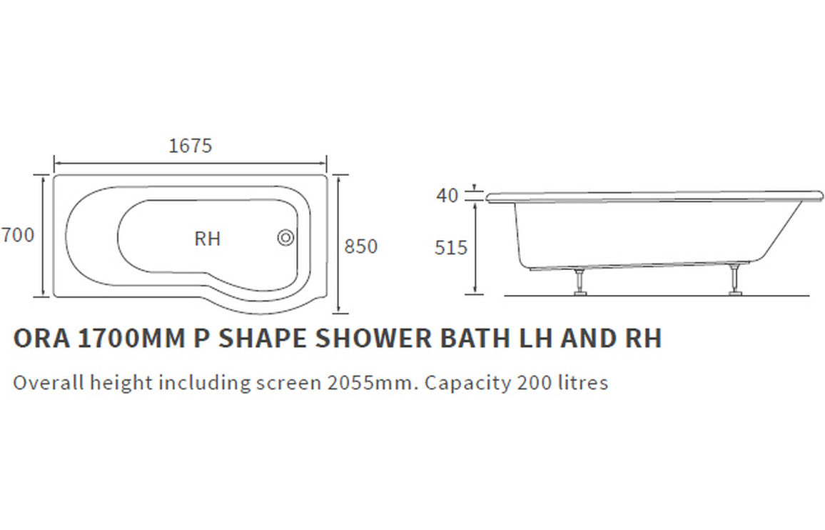 Ludo P Shape Shower Bath Pack 1700x850x560mm (RH)