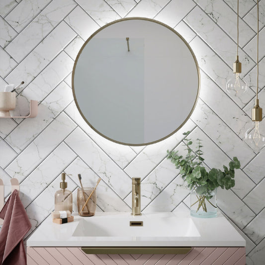 macie 600 led round mirror brushed brass, Scudo, Illuminated Bathroom Mirror, Mirror Bathroom Cabinets, Mirrors, 1
