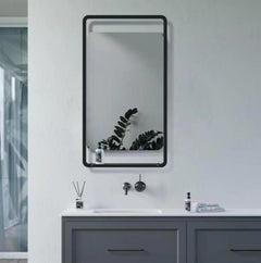 Alma Matt Black 500mm Rectangle Mirror with Shelf