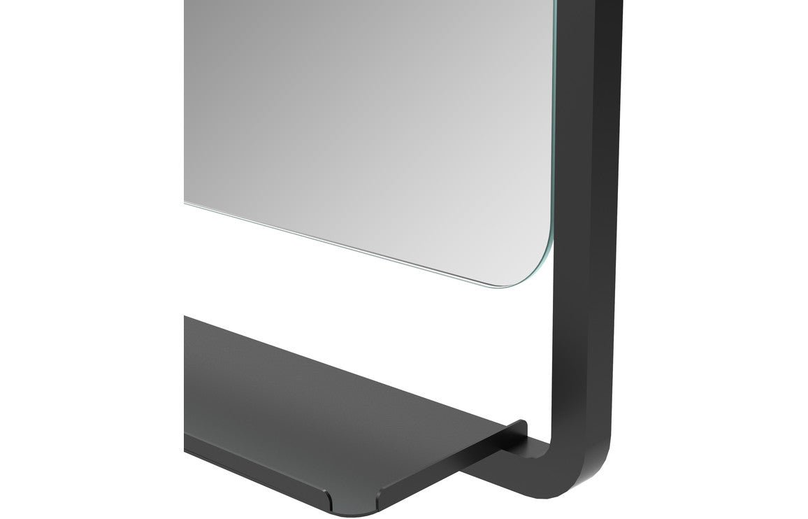 Alma Matt Black 500mm Rectangle Mirror with Shelf - bathandtile