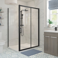 Aria 1200mm Black Matt Sliding Shower Door & 900mm Side Panel