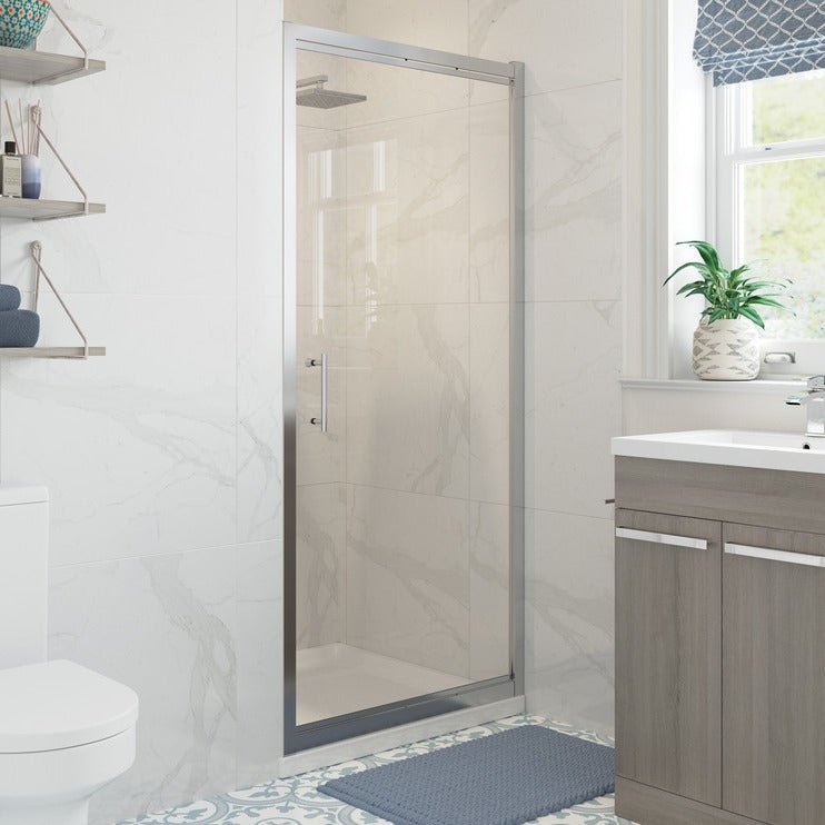 Aria 900mm Pivot Shower Door & 900mm Side Panel - bathandtile