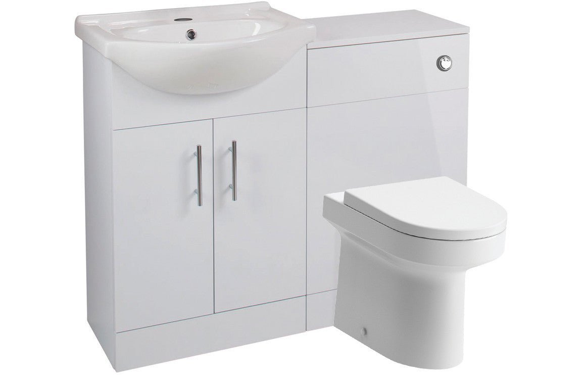 Benito 1060mm White Gloss Combination Toilet and Vanity Unit with Toilet and Cistern - bathandtile