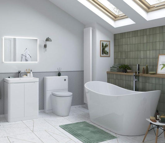 Calvino Freestanding Bath Suite - 600mm White Gloss Basin Unit - bathandtile
