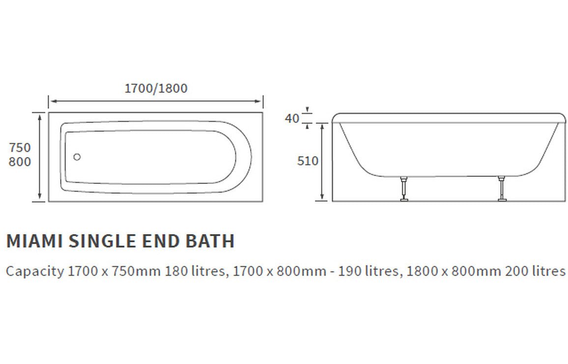 Ceria Round Single Ended Bath 1700x800x550mm - bathandtile