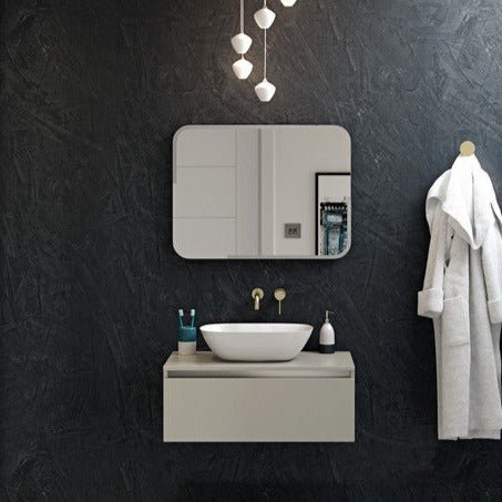 Dante 600mm 1 Drawer Wall Hung Basin Unit (With Top) - Latte - bathandtile