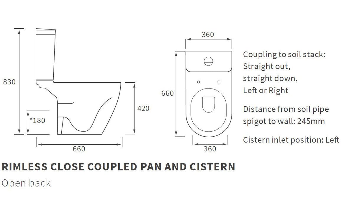 Esta Rimless Close Coupled Open Back WC & Soft Close Toilet Seat - bathandtile