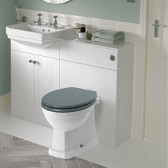 Florence Back To Wall WC & Lucia Sea Green Wood Effect Toilet Seat