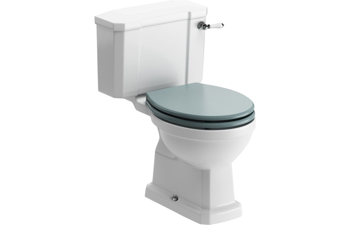 Florence Close Coupled WC & Sea Green Wood Effect Toilet Seat - bathandtile