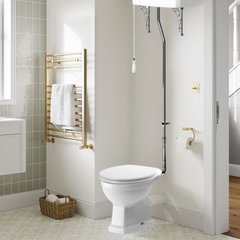 Florence High Level WC & Satin White Wood Effect Toilet Seat