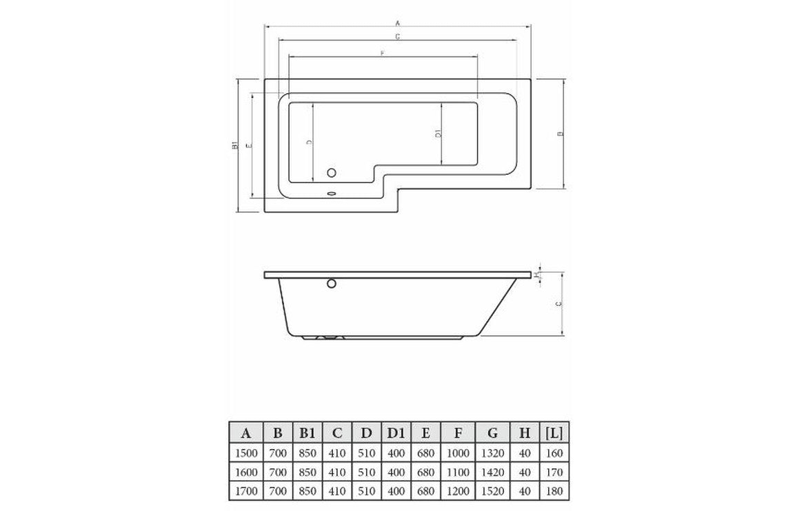 L-Shape Shower Bath Panel & Screen 1700x700-850x410mm (RH) - bathandtile