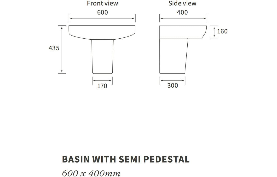 Lorenzo Wall Hung Basin & Semi Pedestal 600x400mm - bathandtile