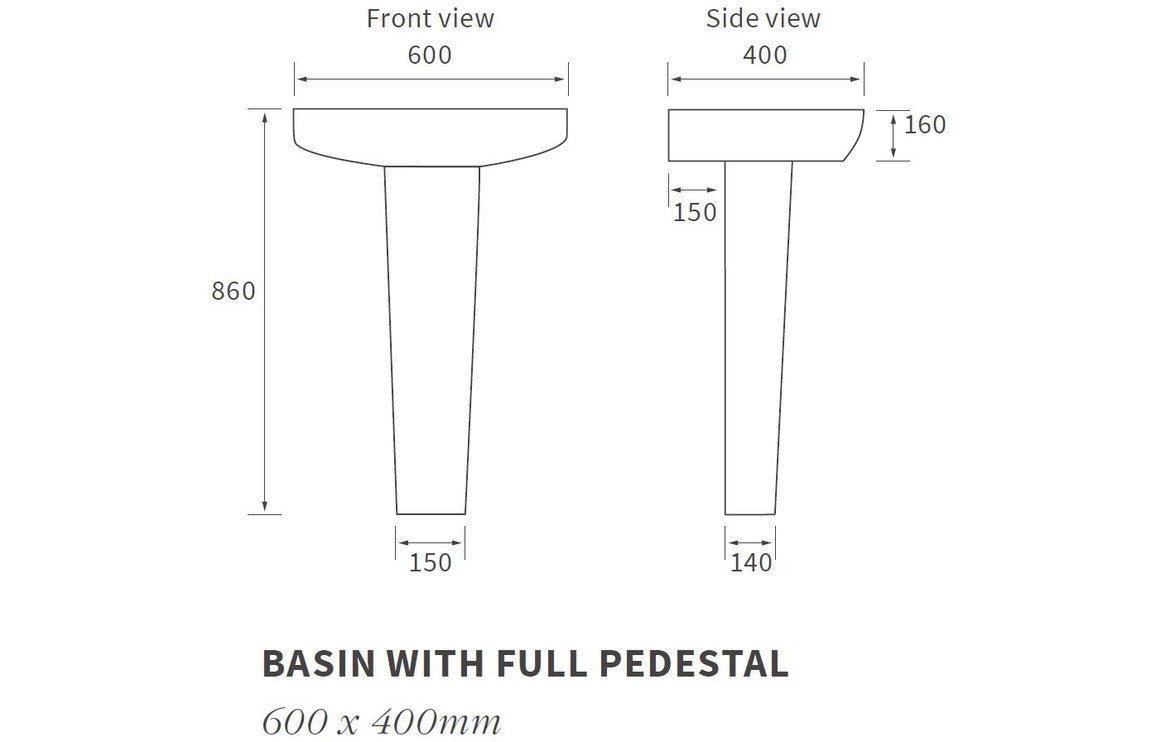 Luca Basin & Full Pedestal 600x400mm - bathandtile
