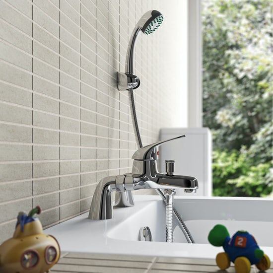 Marcell Chrome Bath Filler Tap with Shower Mixer Kit - bathandtile