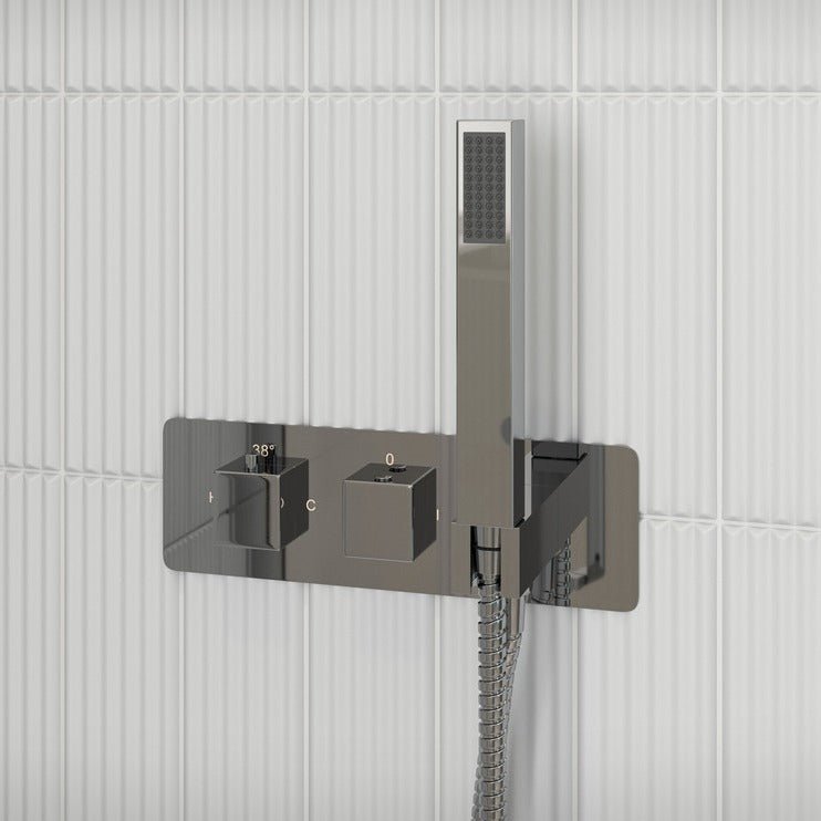 Mattia Square Shower Pack Twin Two Outlet, Handset & Brass Overhead Shower - bathandtile