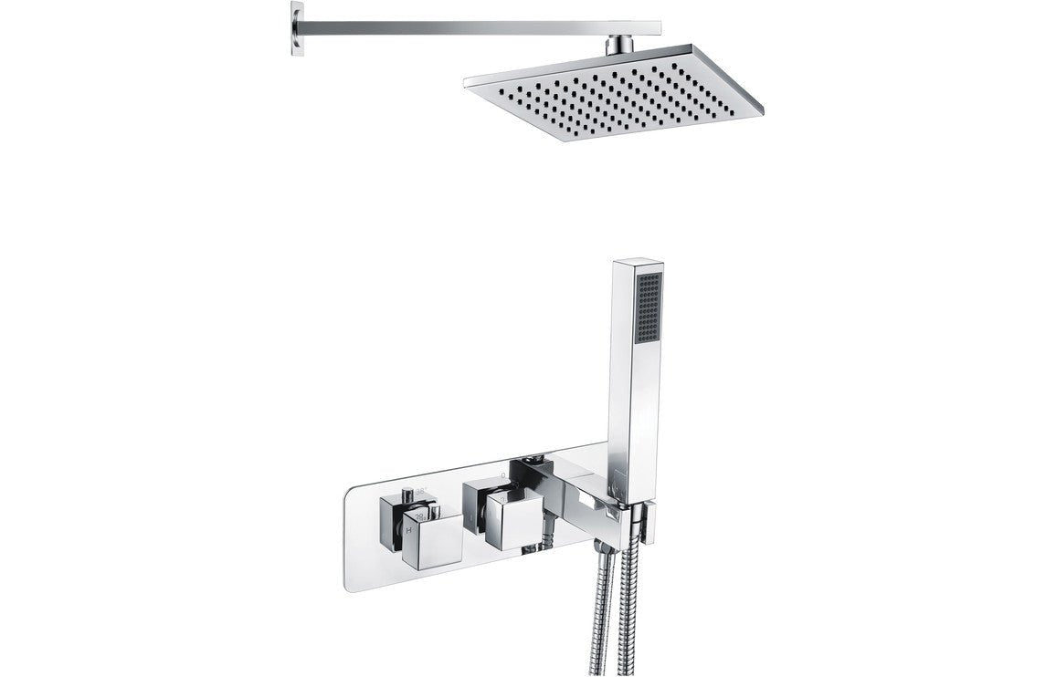 Mattia Square Shower Pack Twin Two Outlet, Handset & Brass Overhead Shower - bathandtile