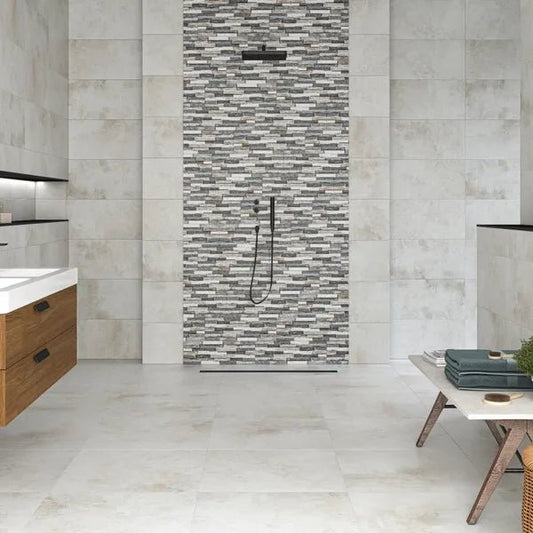 Metallique Blanco Lapato 600x600mm Tiles - bathandtile