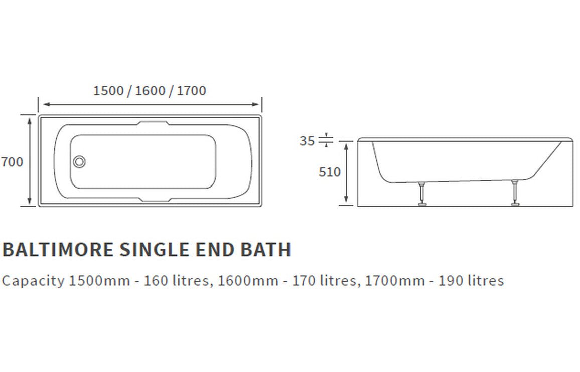 Natala Gripped Bath 1500x700x550mm - bathandtile