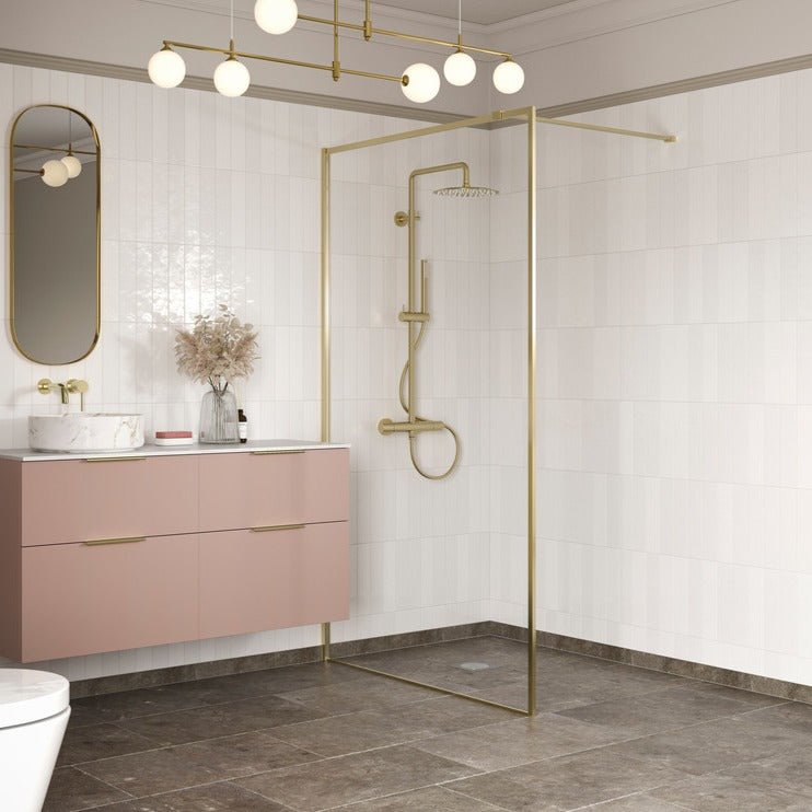 Rosa 800mm Brushed Brass Wetroom Panel & 900mm Side Panel - bathandtile