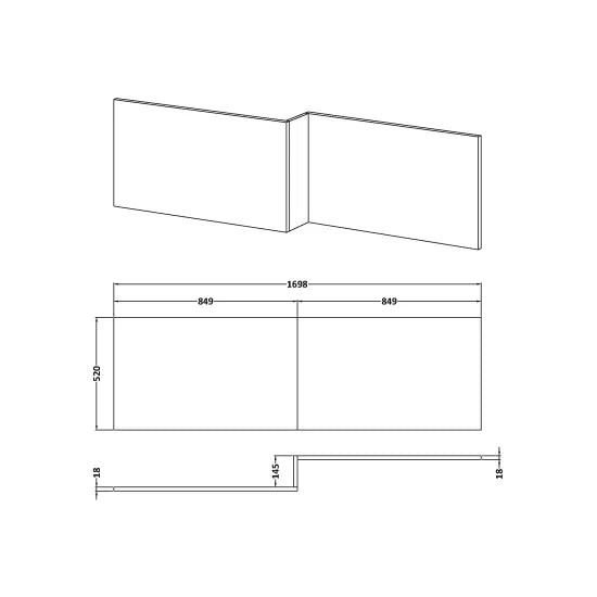 Nuie 1700mm Square Shower Bath Front Panel
