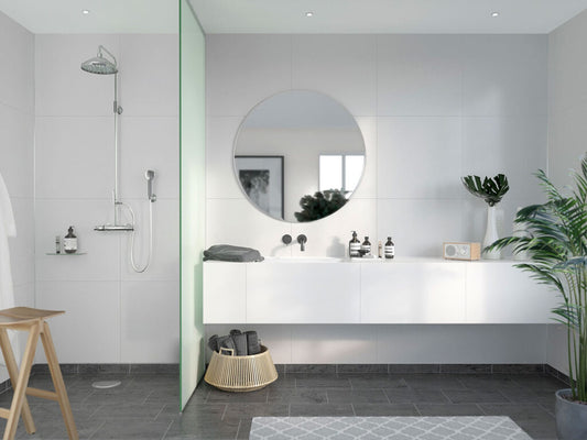 Fibo contemporary white silk 60x60cm tile effect pk 2, Fibo Panels,  Plywood Wet Wall Panels, 1
