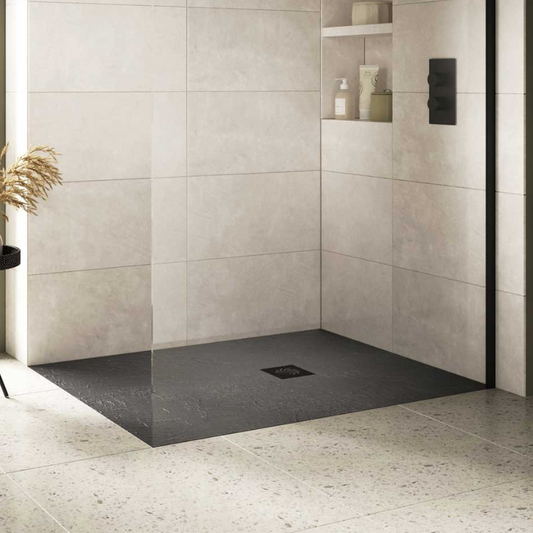 25mm 1200x800mm slate effect ultra slim rectangular shower tray waste, Alessio, grey, Rectangular Trays, Shower Trays, Slate Shower Trays, 1
