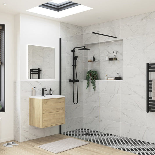 rosa 760mm black profile wetroom panel, Alessio, black, Shower Enclosures, Walk In Shower Enclosures, 1