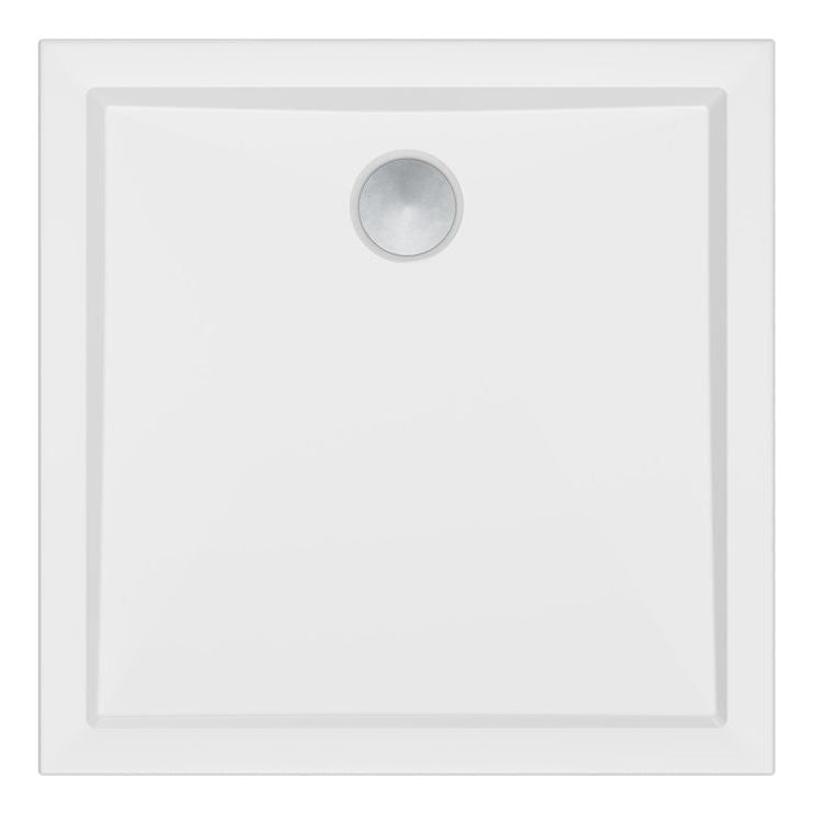 White rectangular shower tray with rounded corners on a white background