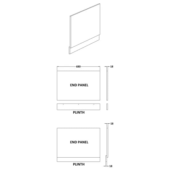 Nuie 700mm Bath End Panel & Plinth