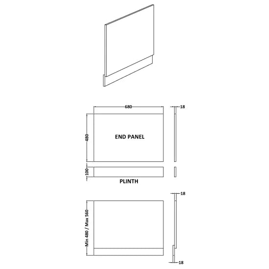 Nuie 700mm Bath End Panel