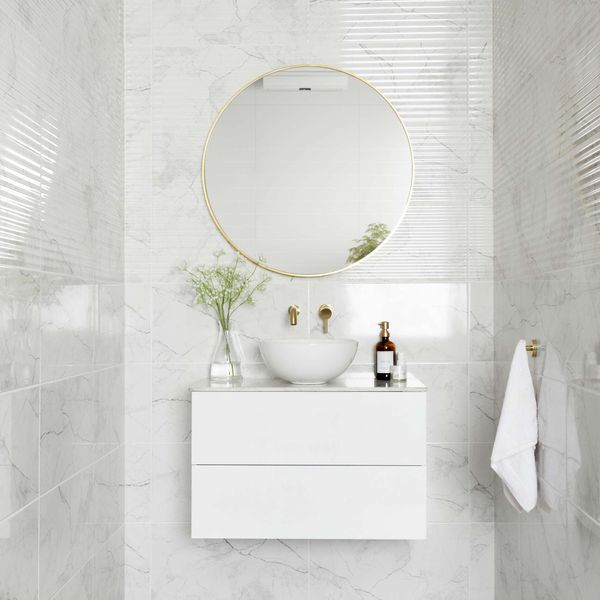 Riva White Gloss Marble Effect Decor Wall Tile 600x300mm