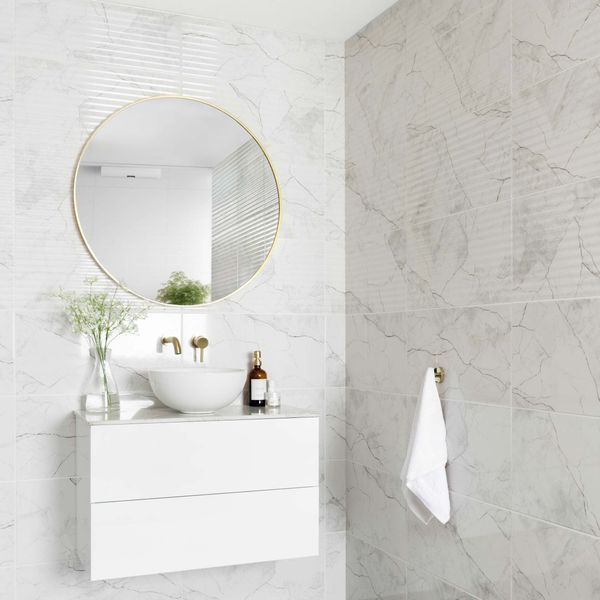 Riva White Gloss Marble Effect Decor Wall Tile 600x300mm