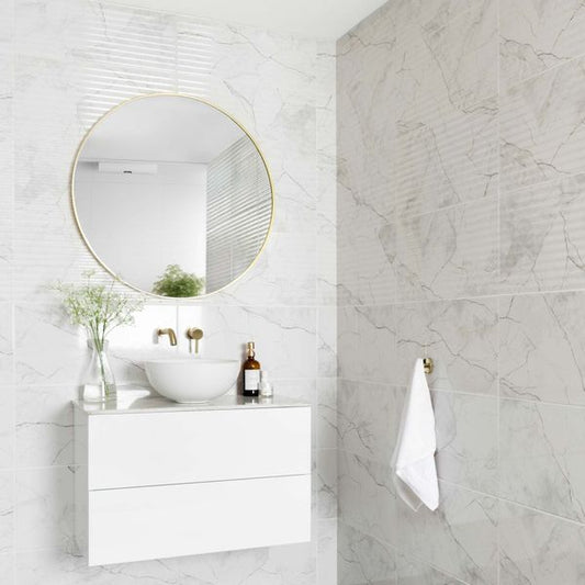 Riva White Gloss Marble Effect Decor Wall Tile 600x300mm