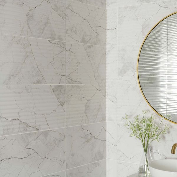 Riva White Gloss Marble Effect Decor Wall Tile 600x300mm