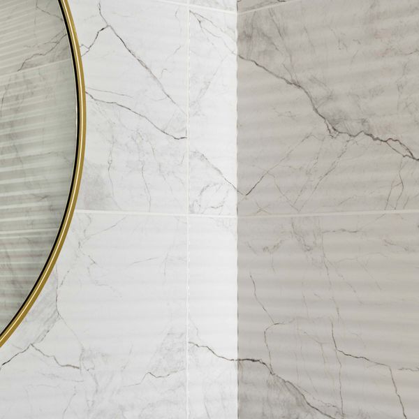 Riva White Gloss Marble Effect Decor Wall Tile 600x300mm