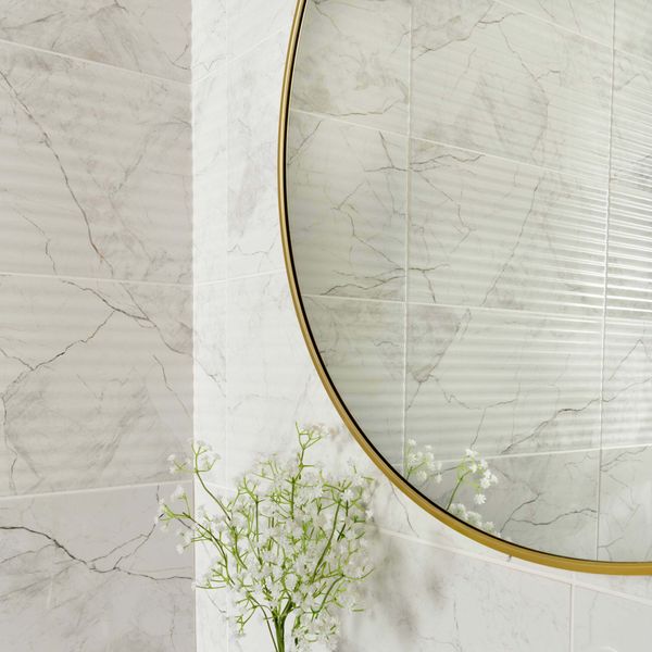 Riva White Gloss Marble Effect Decor Wall Tile 600x300mm