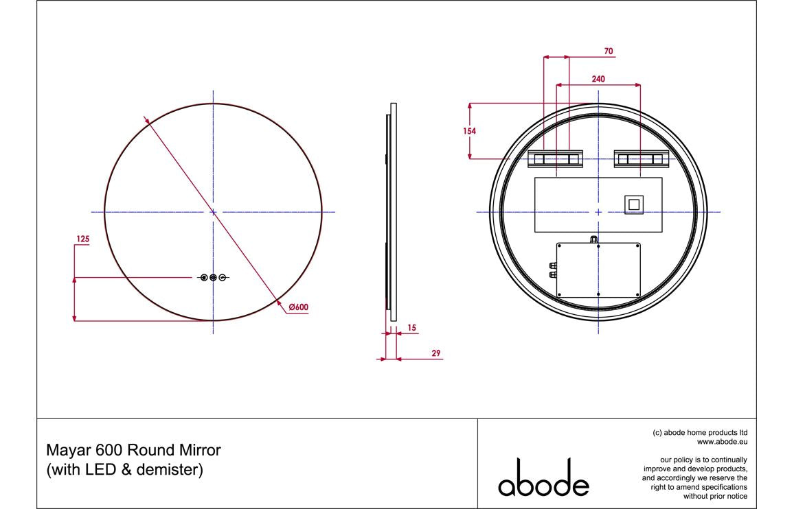 Abode Mayar 600mm Round LED Mirror - Matt Black
