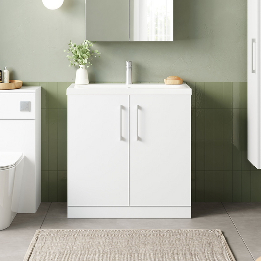Arno Gloss White 800mm Floor Standing 2 Door Vanity & Mid Edge Basin