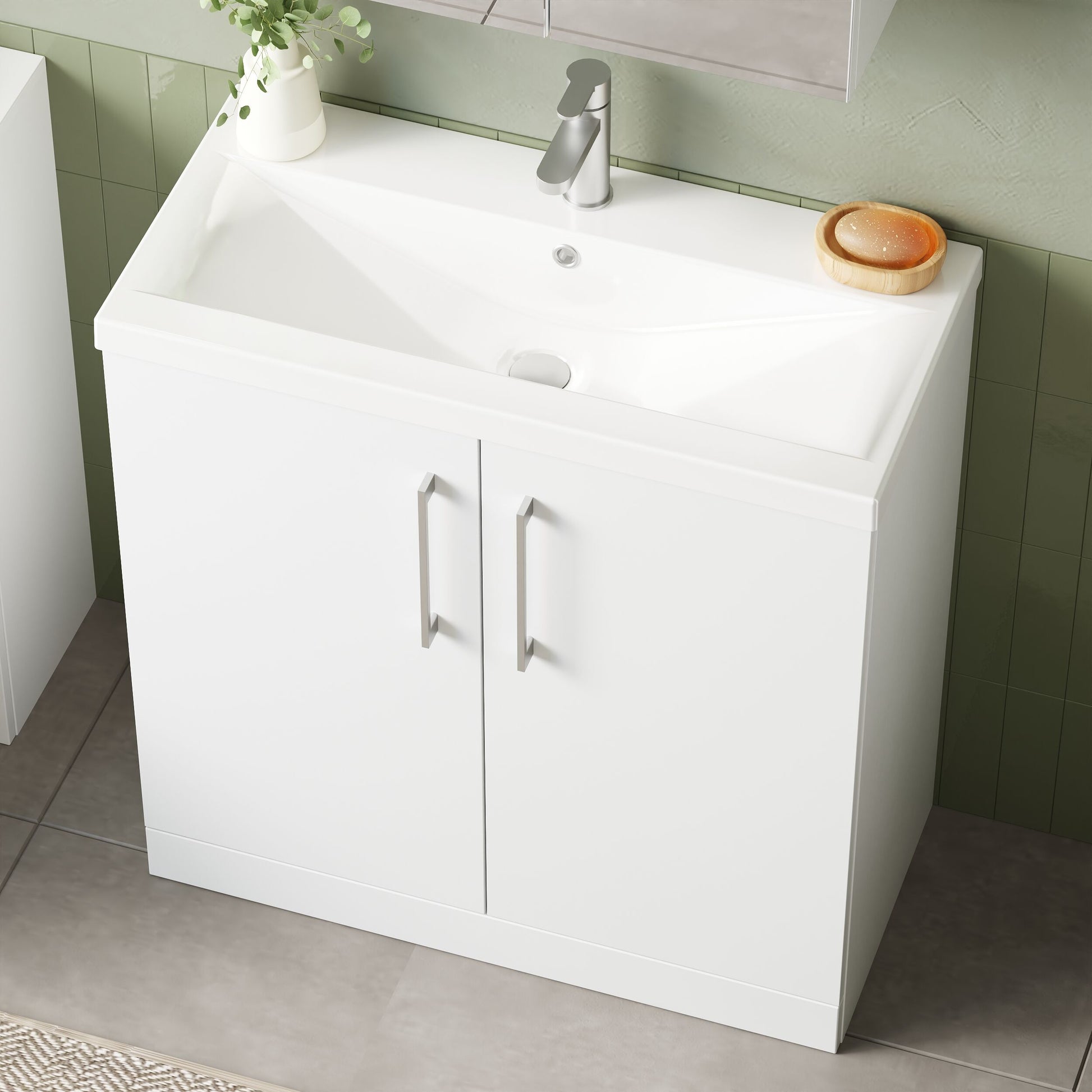 Arno Gloss White 800mm Floor Standing 2 Door Vanity & Mid Edge Basin