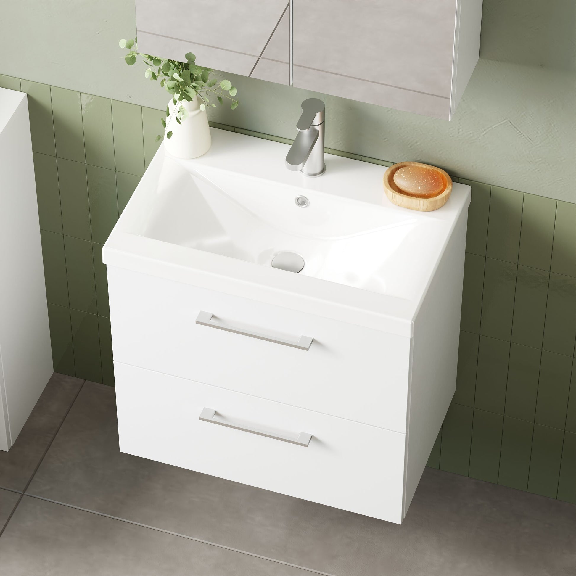 Arno Wall Hung 2 Drawer Mid Edge Basin Unit 600mm