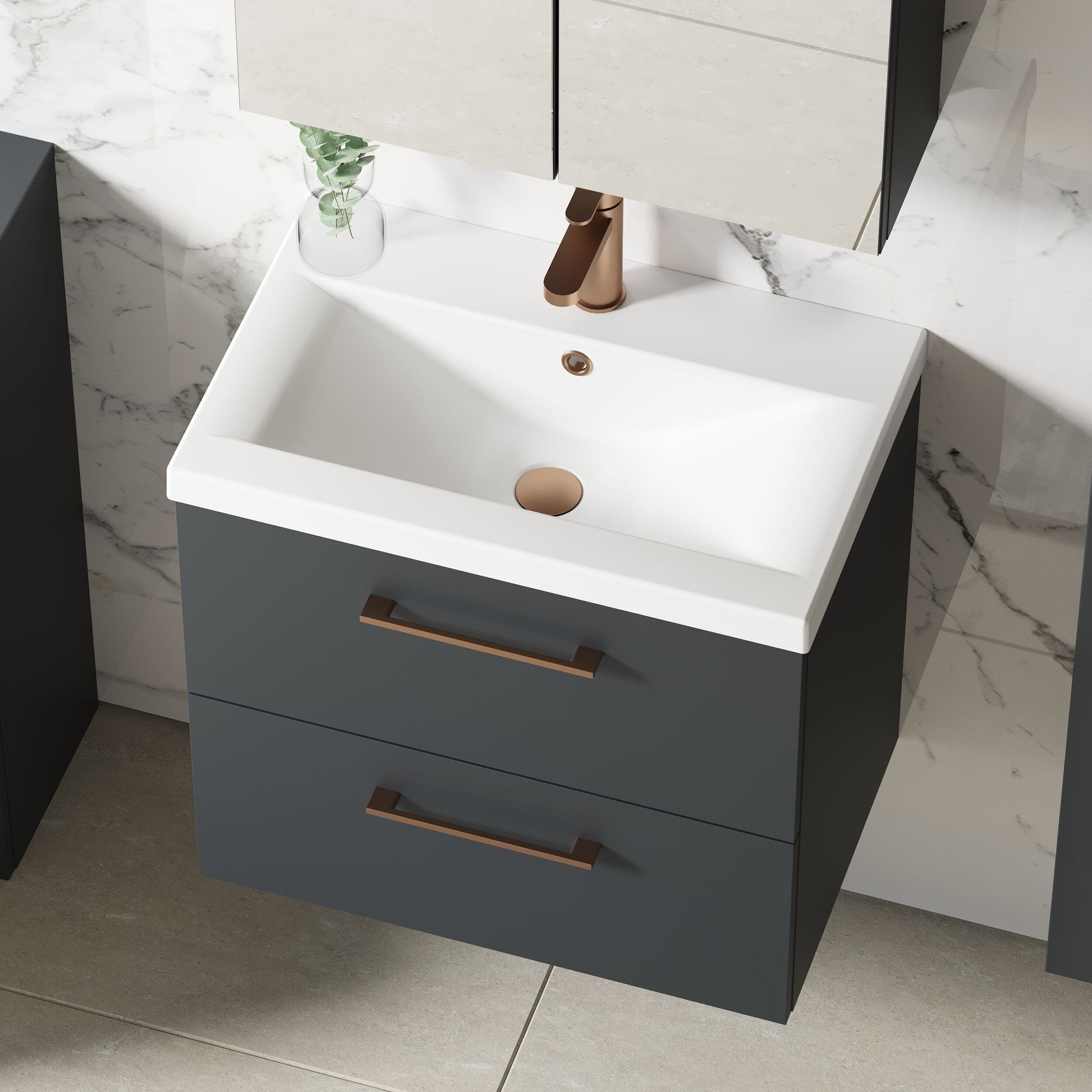 Arno Wall Hung 2 Drawer Mid Edge Basin Unit 600mm