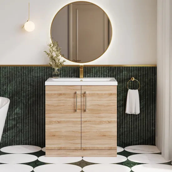 Arno Bleached Oak 800mm Floor Standing 2-Door Vanity & Mid Edge Basin